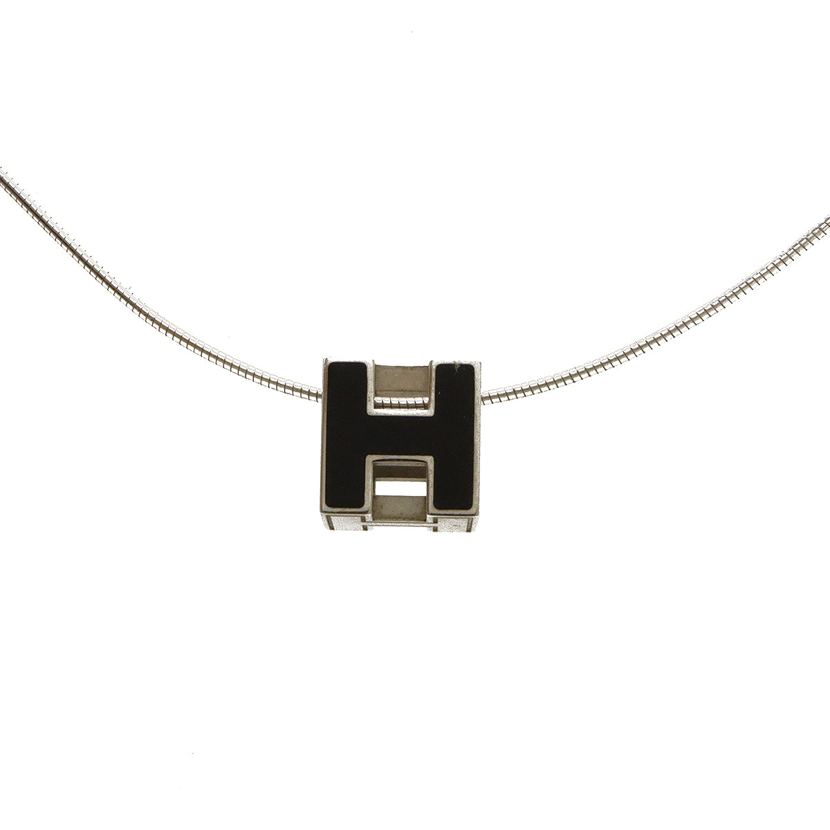 Hermes Caged d'H Necklace Choker H Logo Black Silver in Very Good Condition