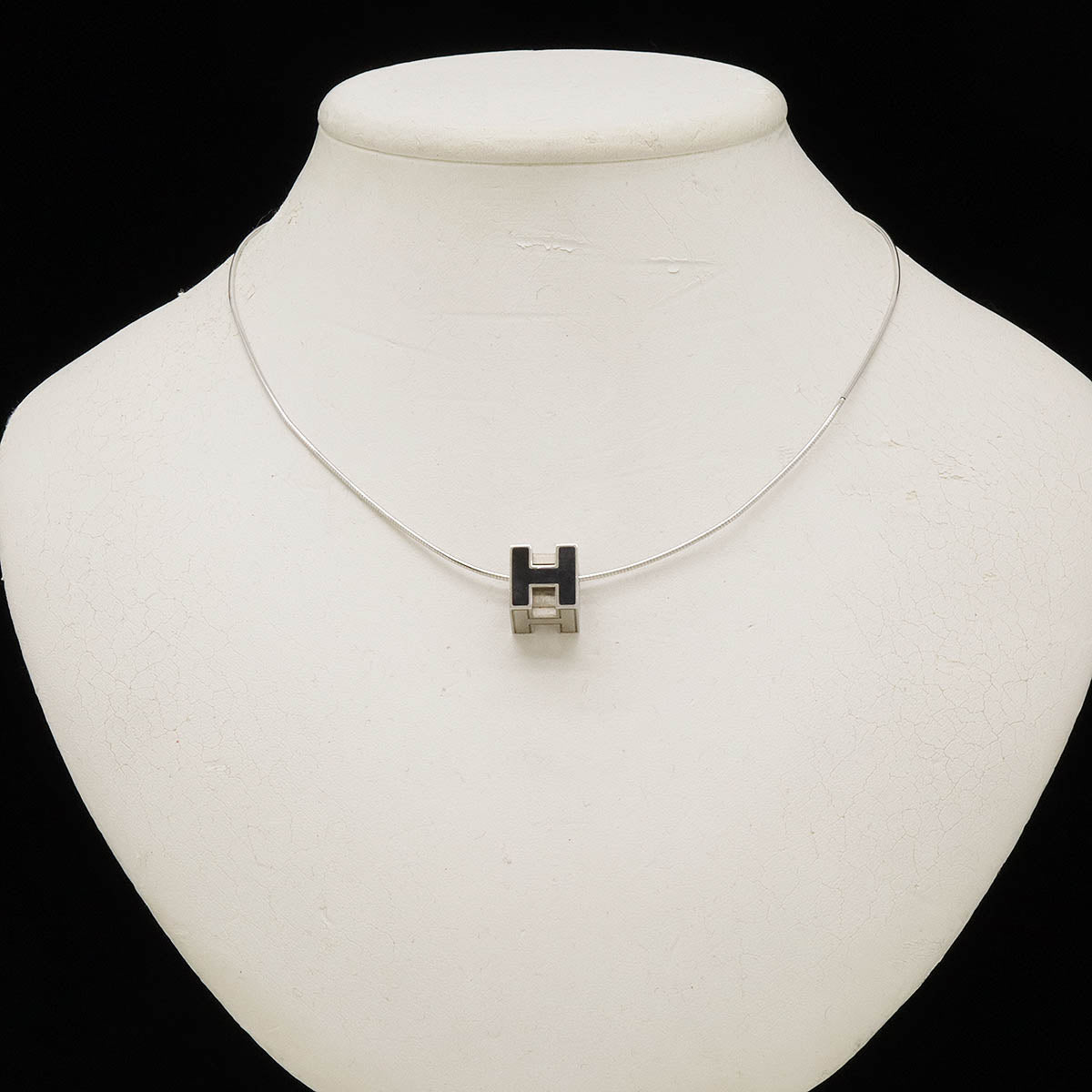 Hermes Caged d'H Necklace Choker H Logo Black Silver in Very Good Condition