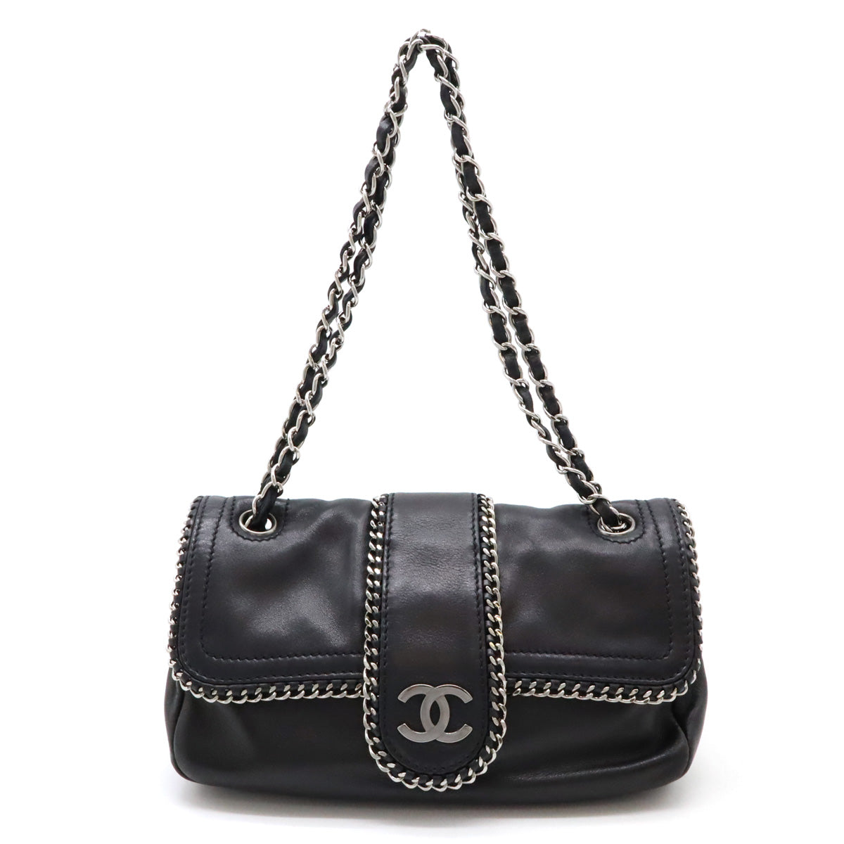 Chanel Leather Coco Mark W Chain Shoulder Bag in Very Good Condition