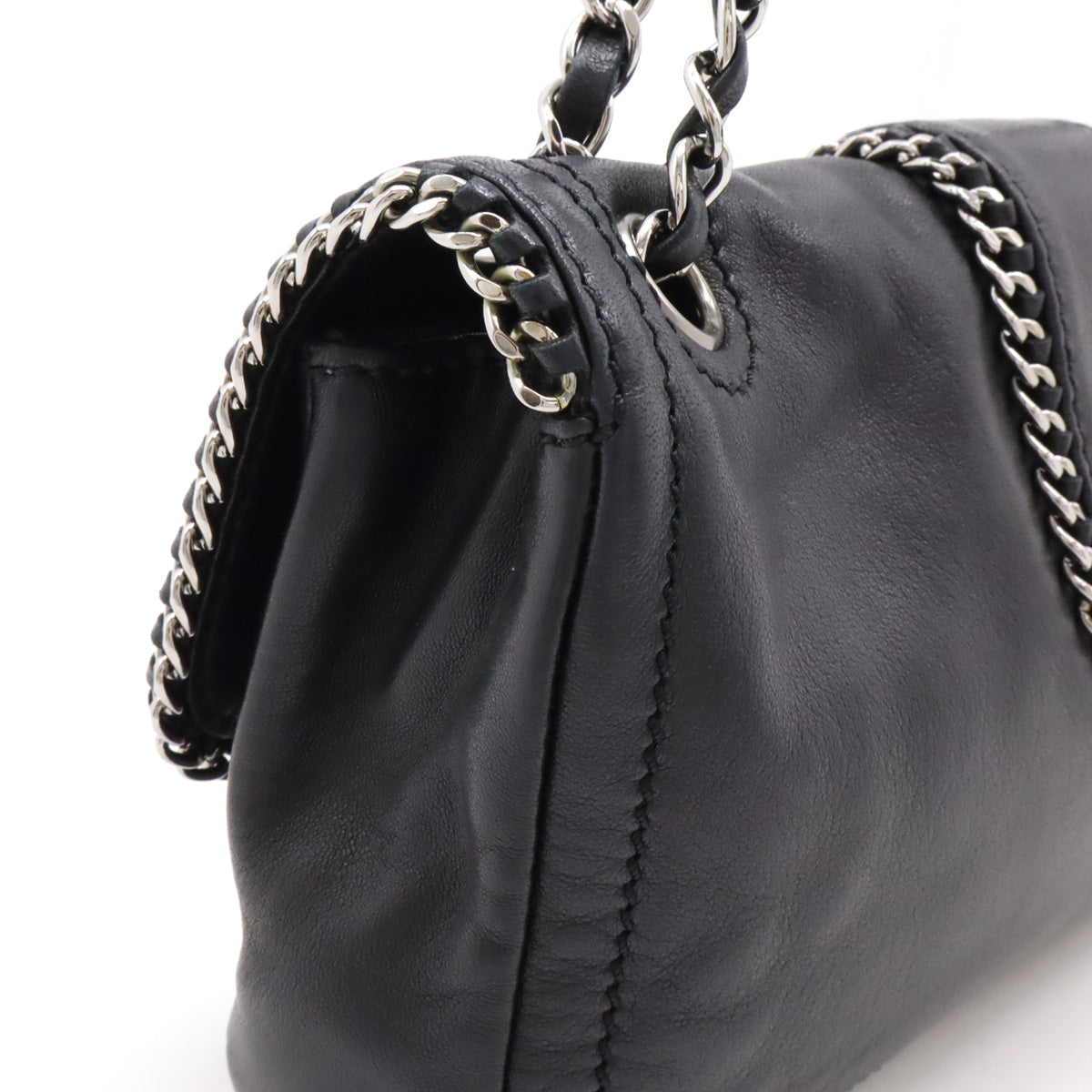 Chanel Leather Coco Mark W Chain Shoulder Bag in Very Good Condition