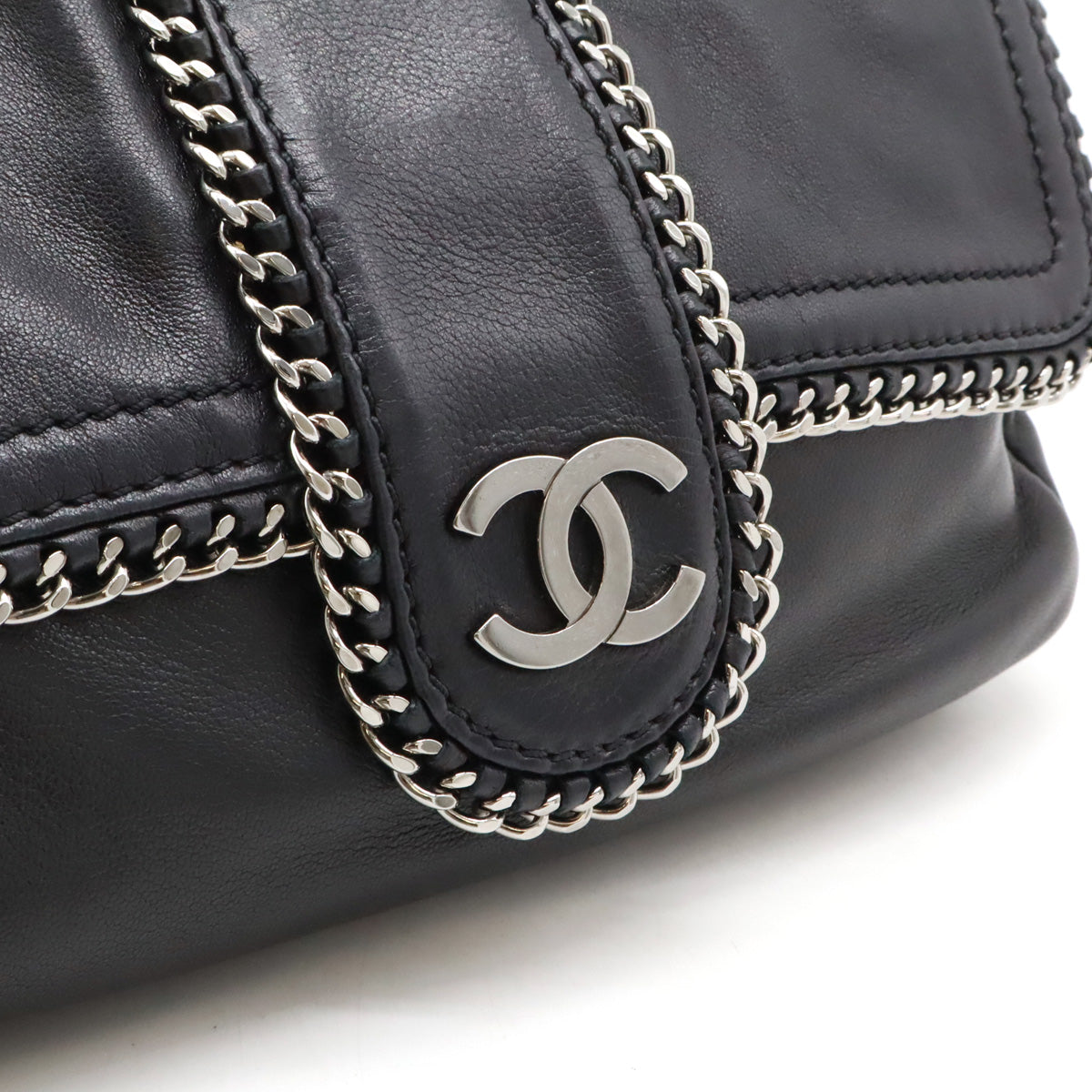 Chanel Leather Coco Mark W Chain Shoulder Bag in Very Good Condition