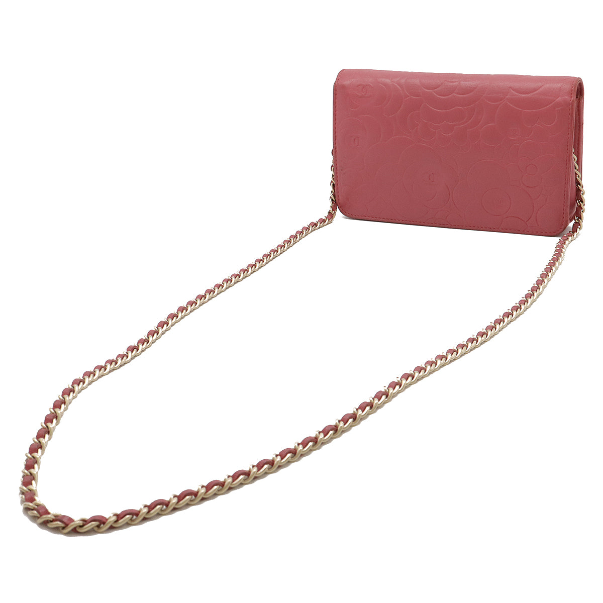 Chanel Camellia Chain Wallet Shoulder Bag Lambskin Leather Pink in Very Good Condition