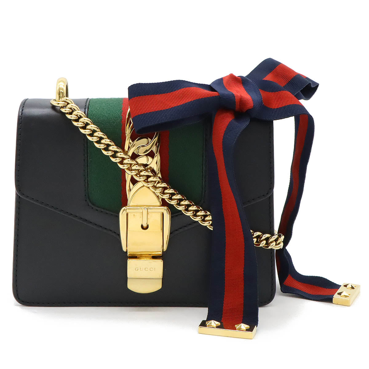 Gucci Sylvie Leather Mini Chain Bag Black