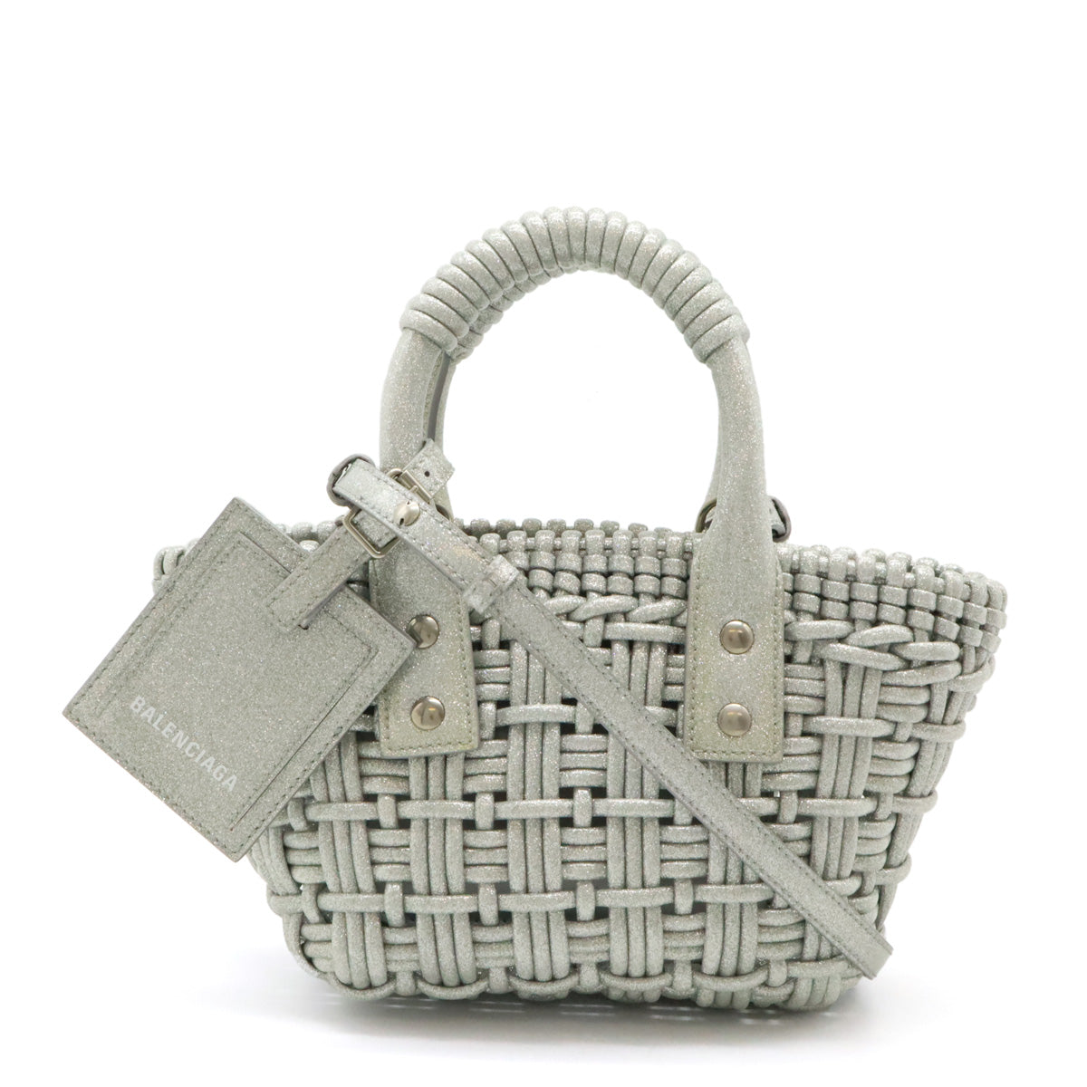 Balenciaga Bistro XXS Basket Handbag Vinyl Glitter Silver in Great Condition