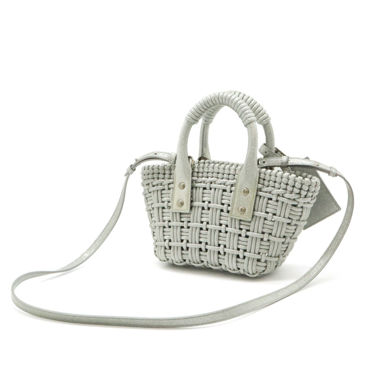 Balenciaga Bistro XXS Basket Handbag Vinyl Glitter Silver in Great Condition