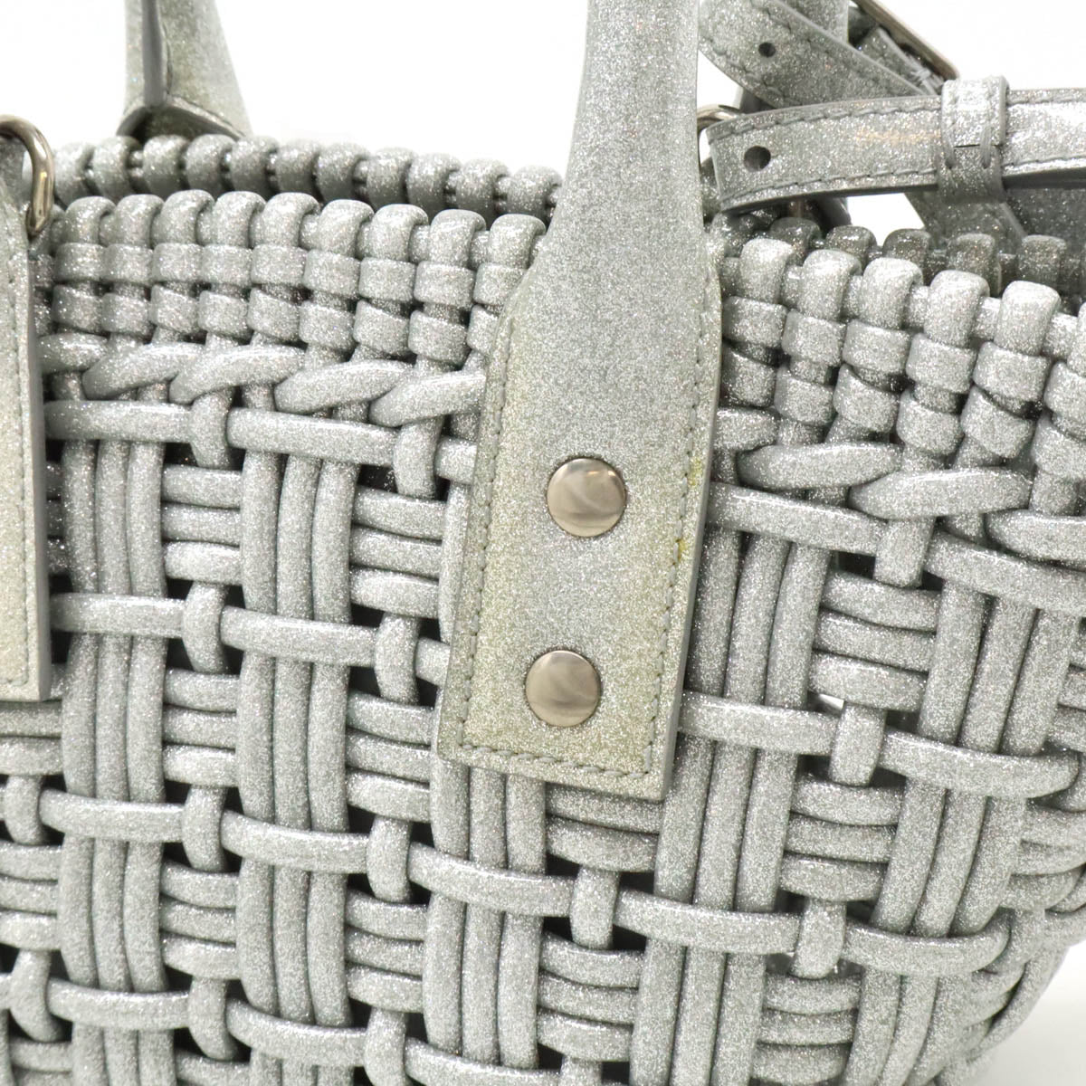 Balenciaga Bistro XXS Basket Handbag Vinyl Glitter Silver in Great Condition