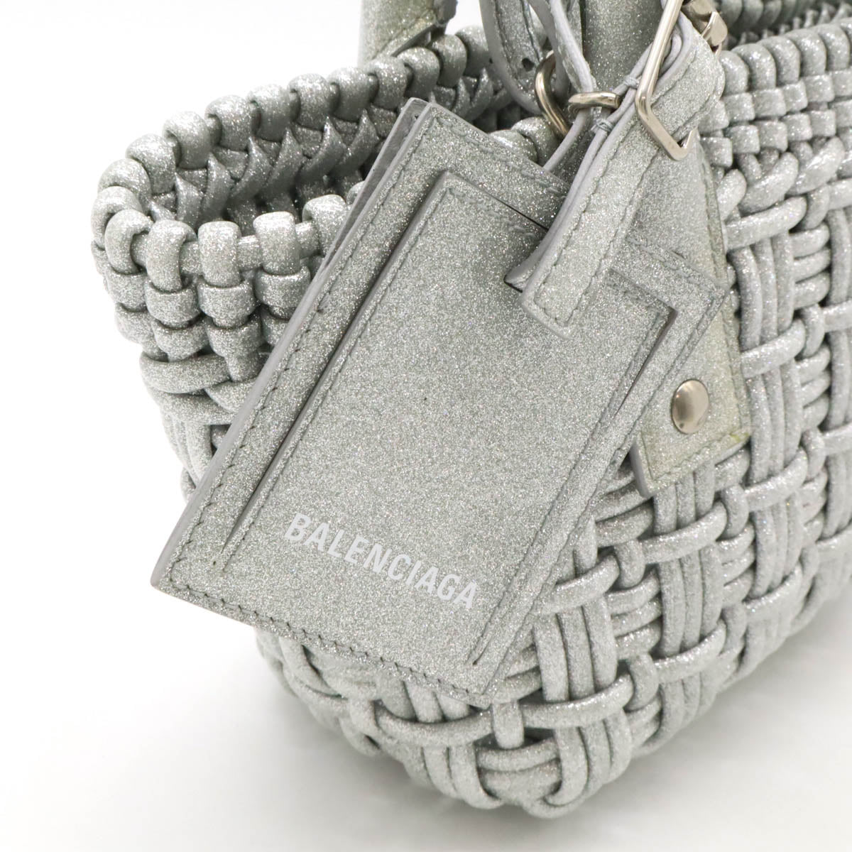 Balenciaga Bistro XXS Basket Handbag Vinyl Glitter Silver in Great Condition