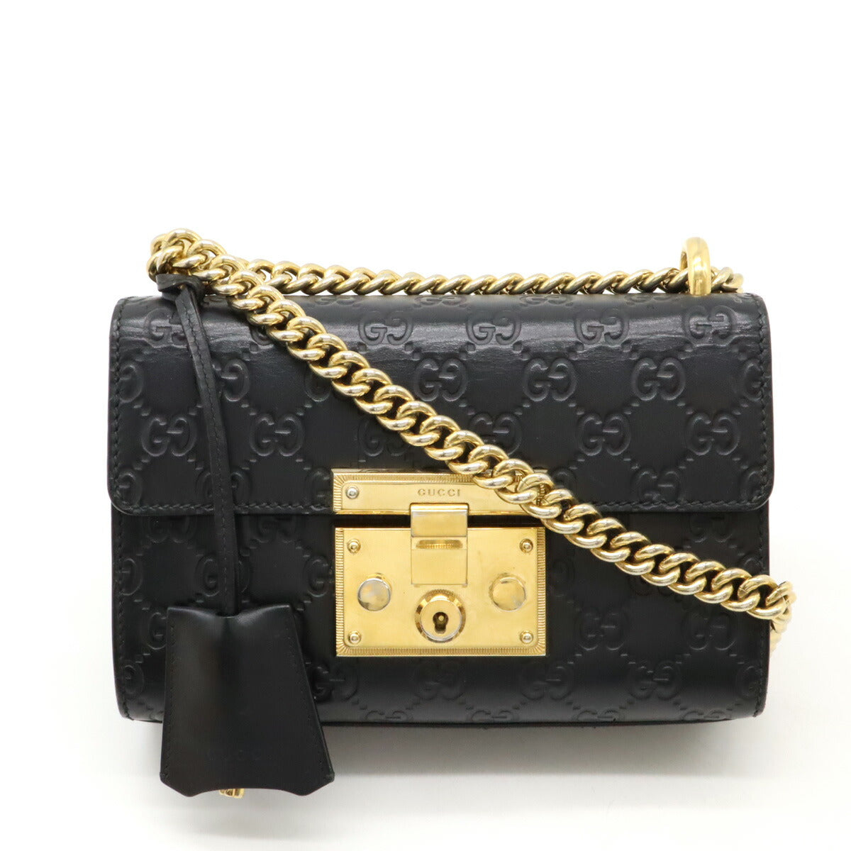 Gucci Padlock GG Small Shoulder Bag Leather Black in Very Good Condition