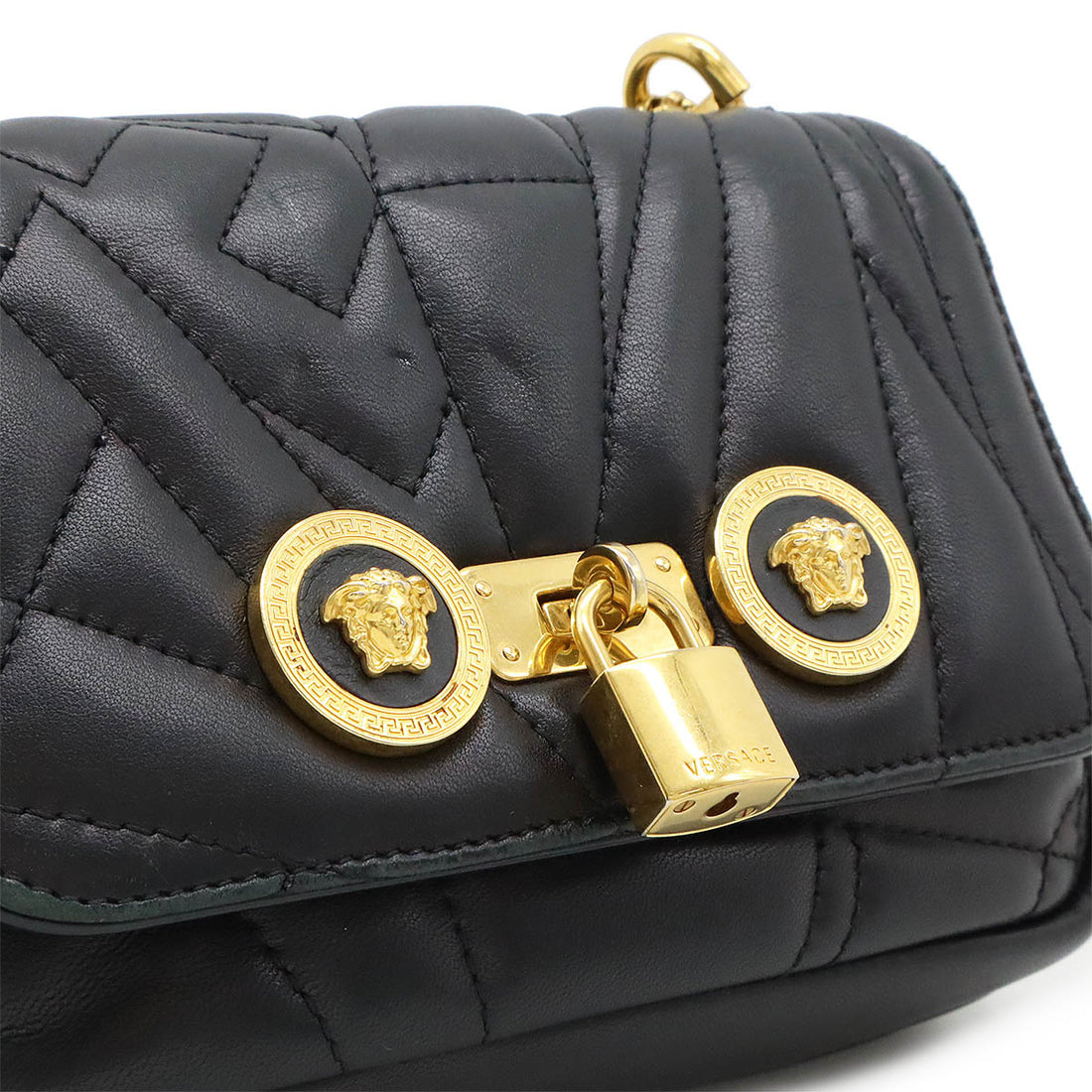 Versace Medusa Flap Quilted Leather 2WAY Chain Shoulder Bag