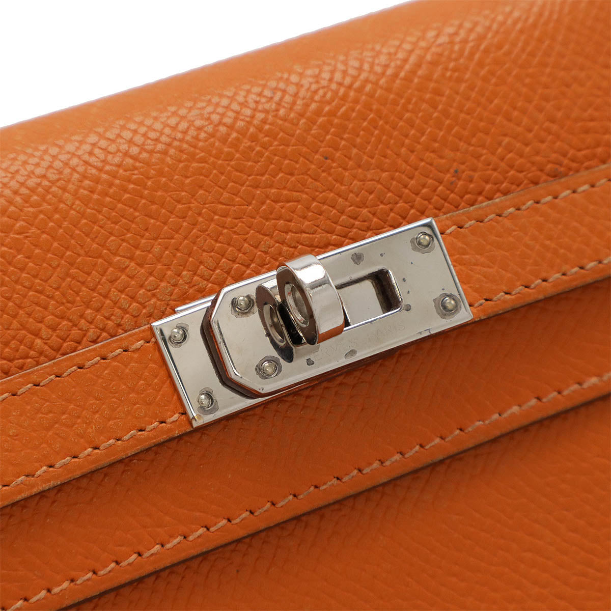 Hermes Kelly Compact Trifold Wallet, Orange, Silver Hardware, Used