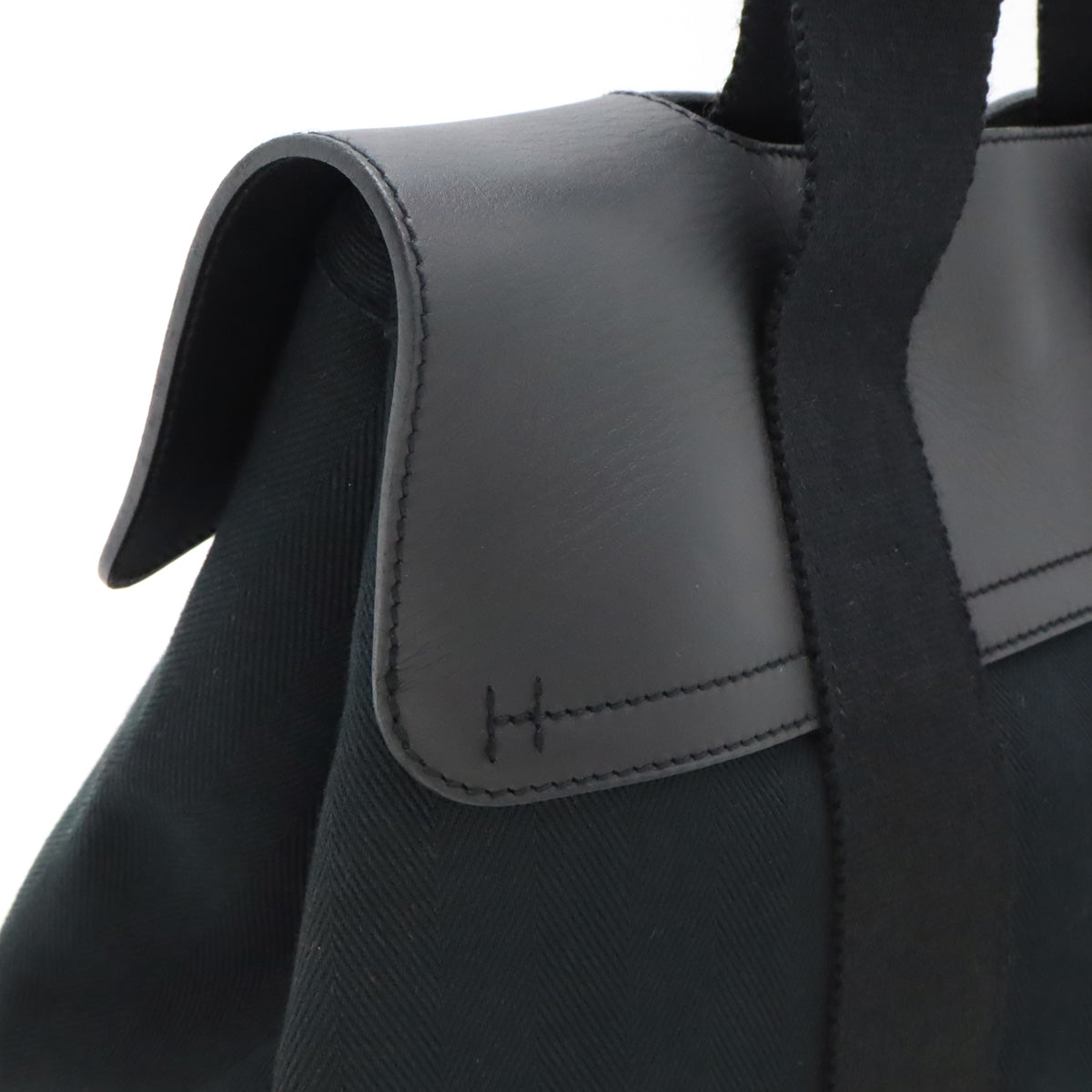 Hermes Valparaiso PM Tote Bag Toile Chevron Leather Black