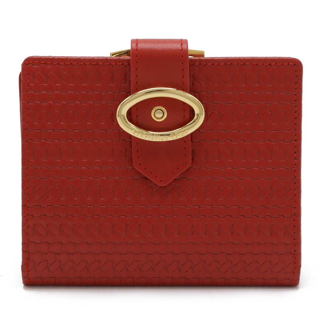 Dior Leather Woven Bifold Wallet Red in Great Condition