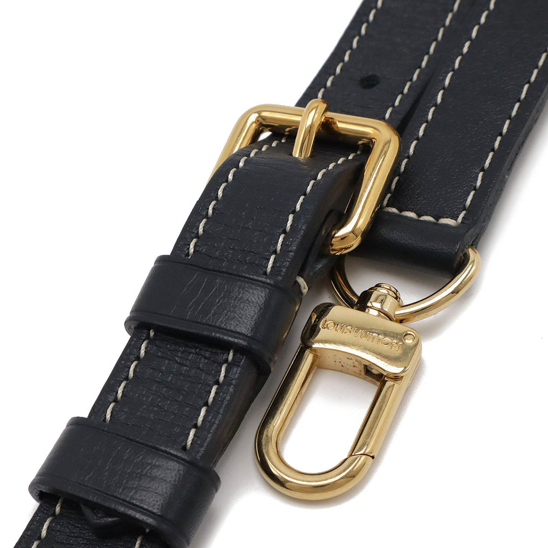 Louis Vuitton Leather Shoulder Strap Navy Gold in Great Condition