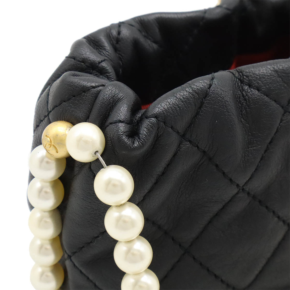 Chanel Leather Faux Pearl Chain Shoulder Bag