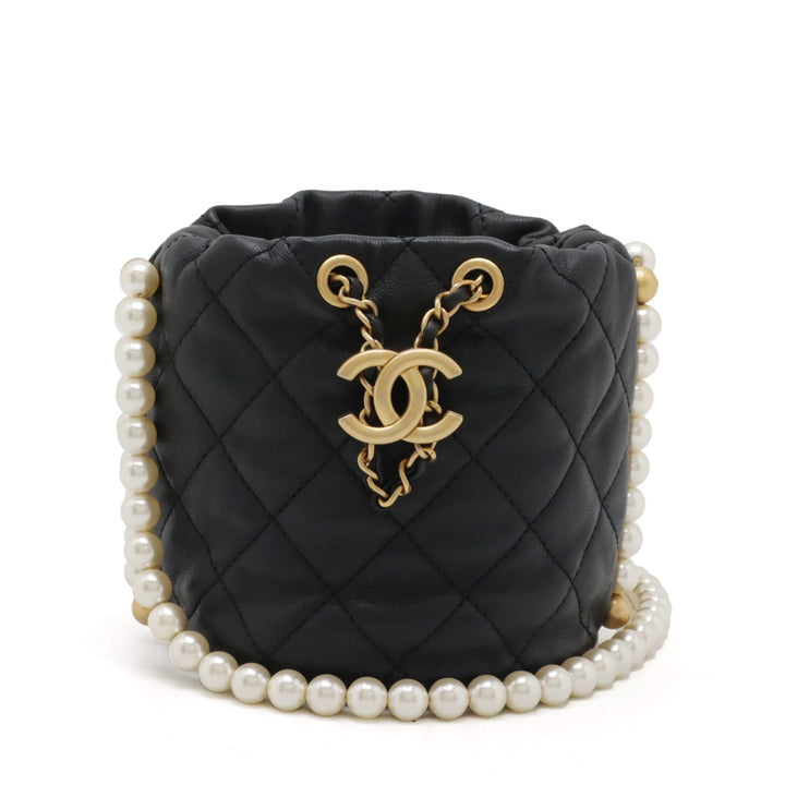 Chanel Leather Faux Pearl Chain Shoulder Bag