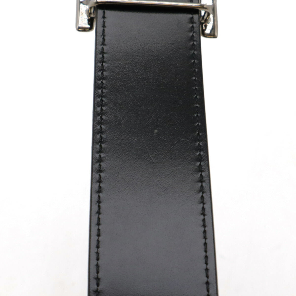 Bvlgari Leather Belt Black Silver Buckle