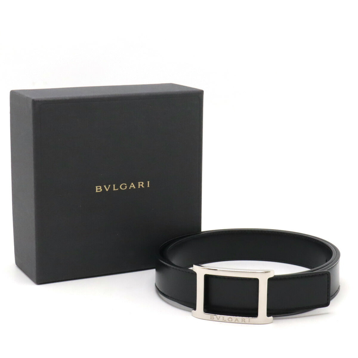 Bvlgari Leather Belt Black Silver Buckle