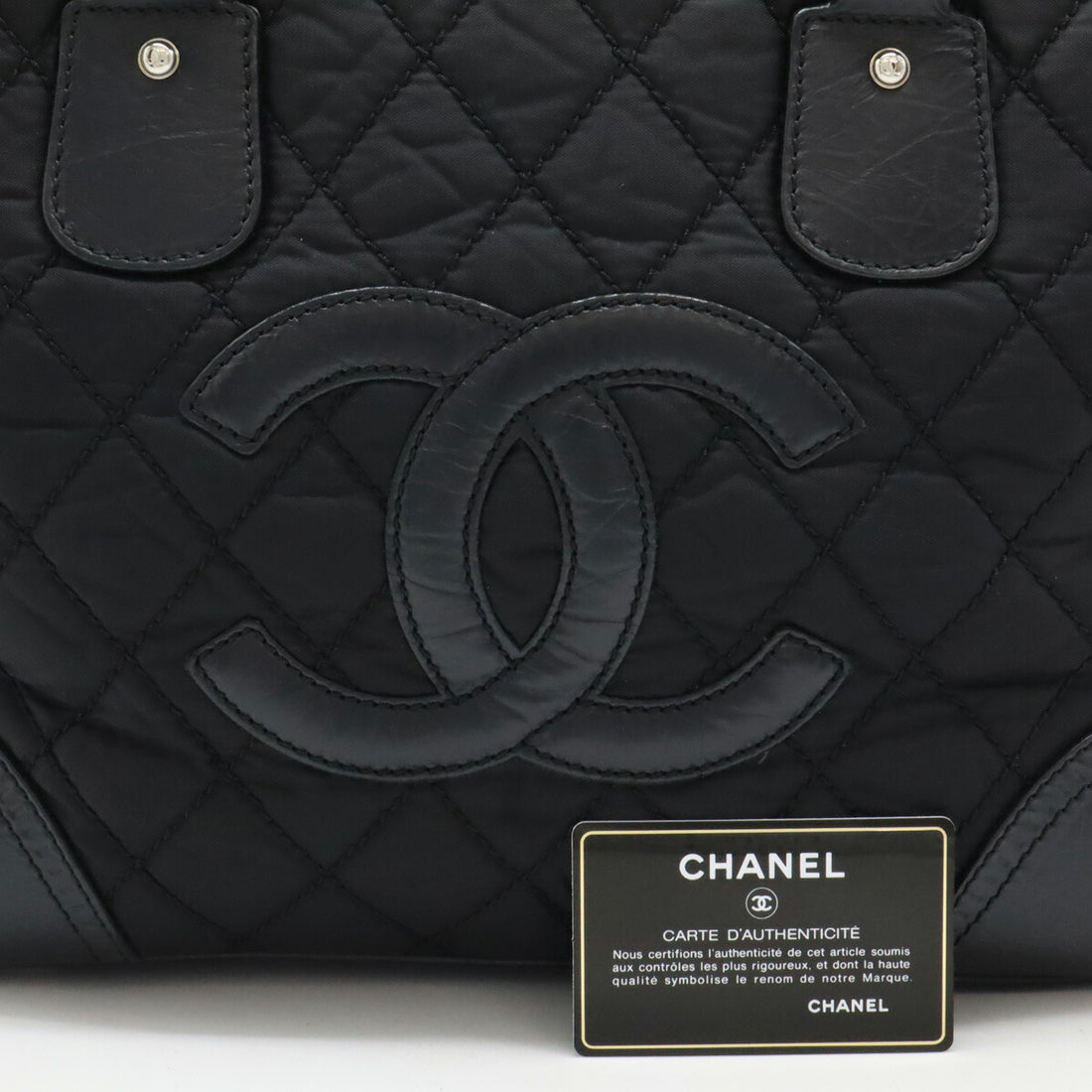 Chanel Nylon Leather Tote Bag Black