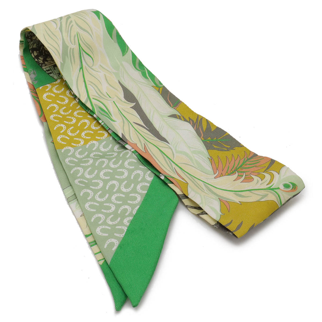 Hermes Silk Twilly Scarf Green Multicolor