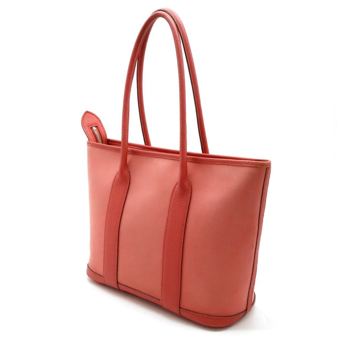 Hermes Garden Zip PM Tote Bag Canvas/Leather Coral Pink