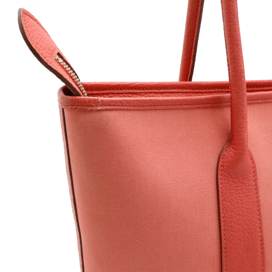 Hermes Garden Zip PM Tote Bag Canvas/Leather Coral Pink