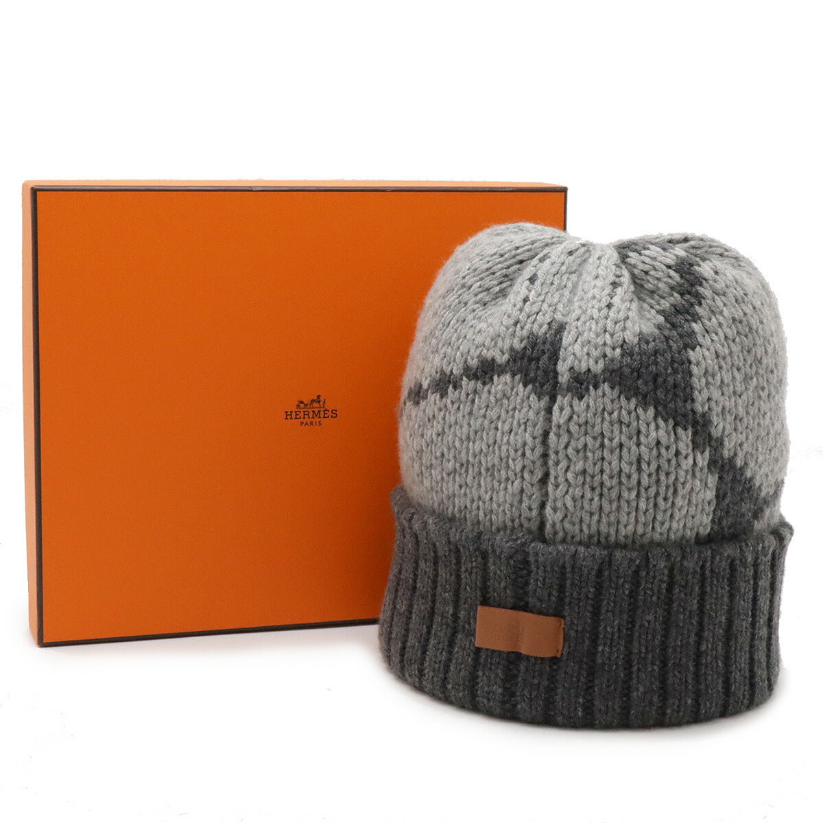 HERMES Cashmere Knit Hat Gray