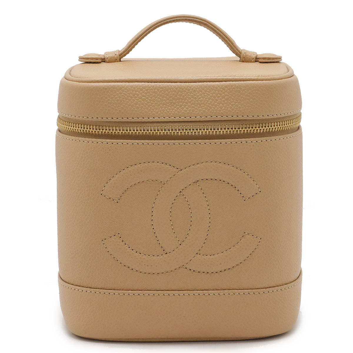 Chanel Caviar Vanity Handbag Beige Leather