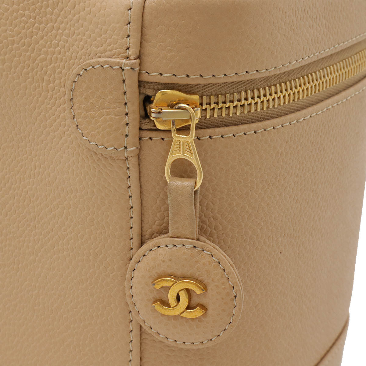 Chanel Caviar Vanity Handbag Beige Leather