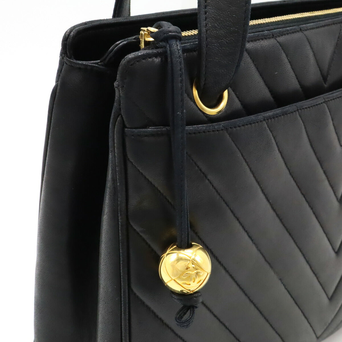 Chanel V-Stitch Coco Ball Tote Bag Black