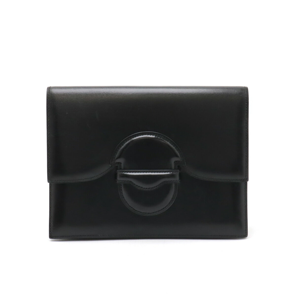 HERMES Facon Leather Clutch Bag Black Vintage