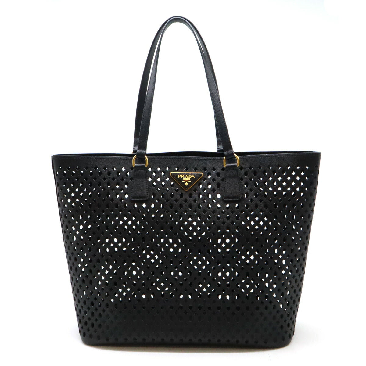 Prada Leather Punching Tote Bag Black