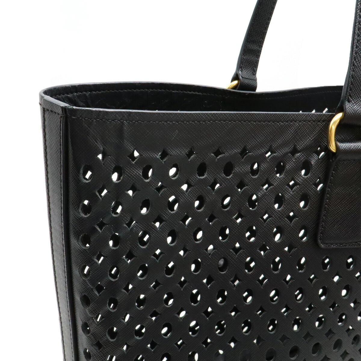 Prada Leather Punching Tote Bag Black