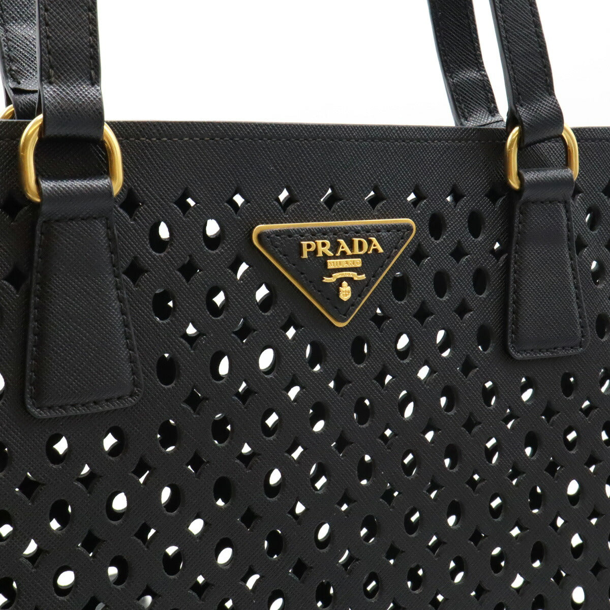 Prada Leather Punching Tote Bag Black