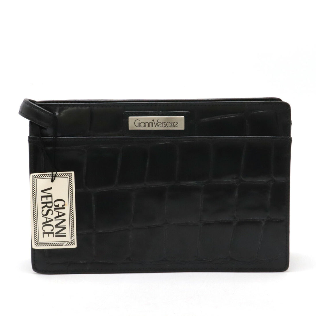 Versace Leather Logo Clutch Handbag Black