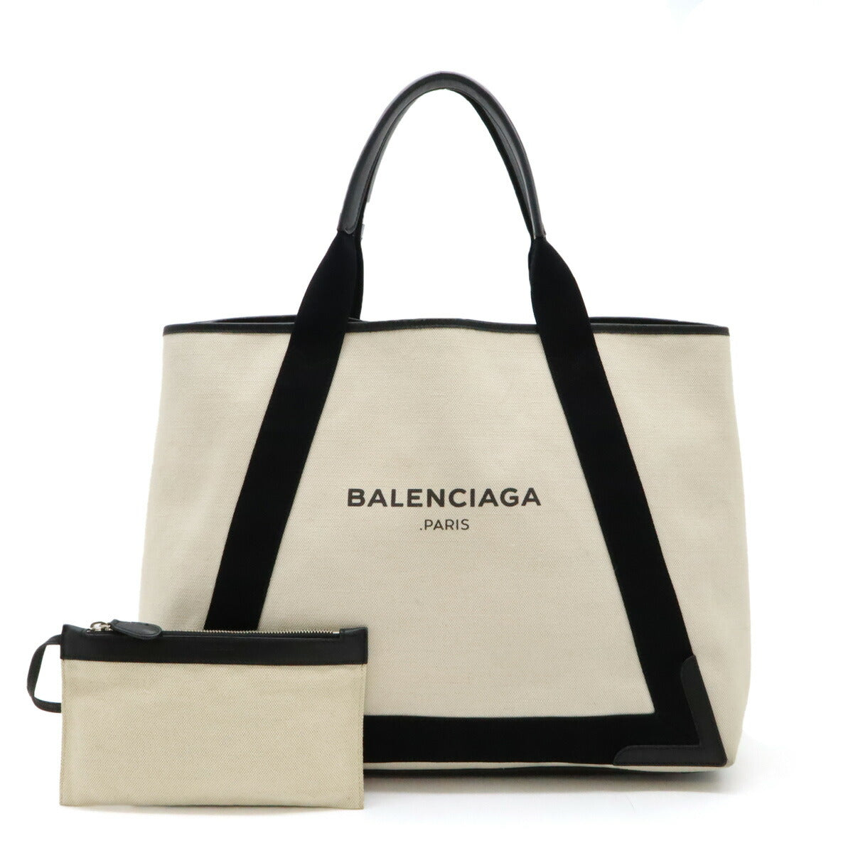 Balenciaga Navy Canvas Leather Tote Bag