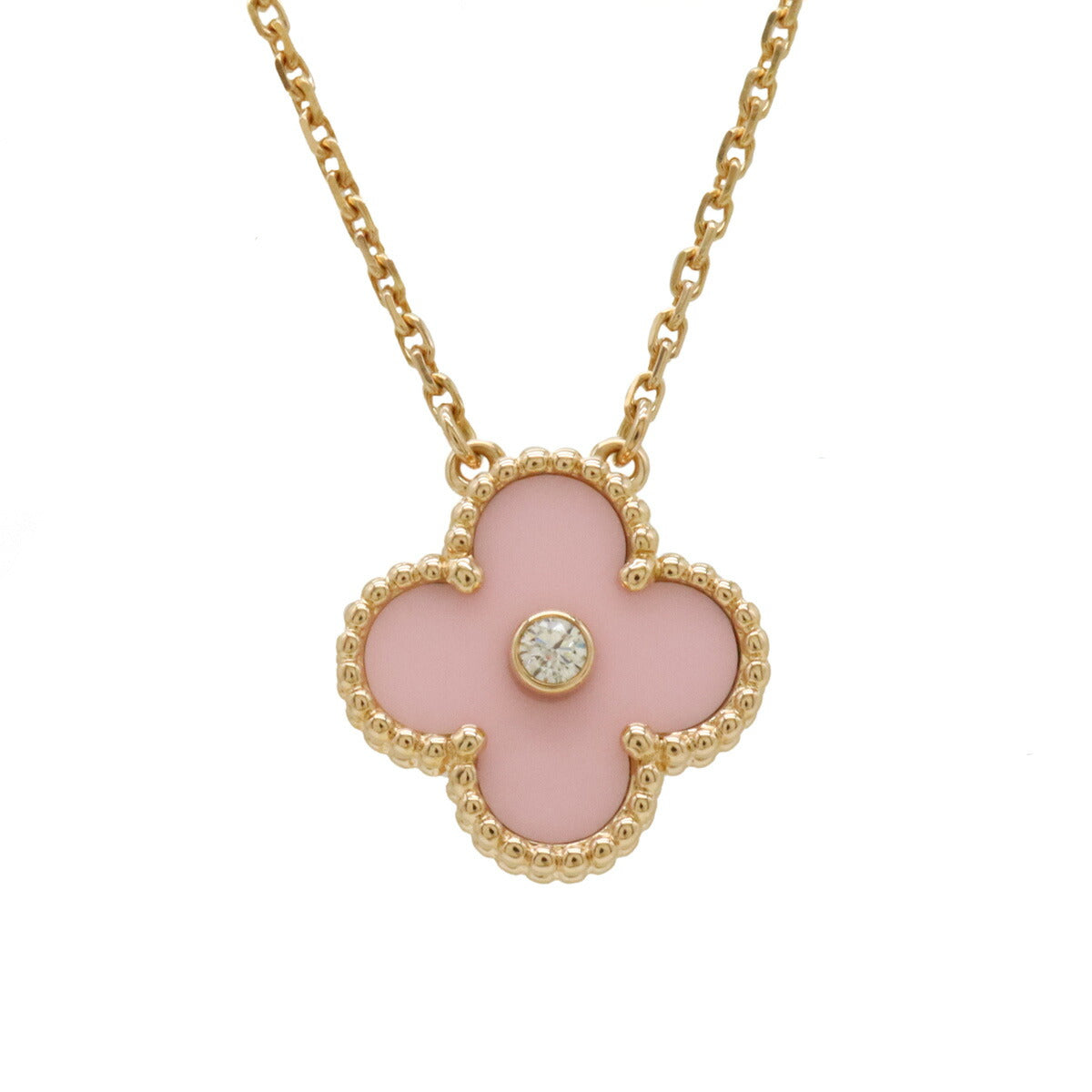 Van Cleef & Arpels Vintage Alhambra Necklace Pink Gold Diamond