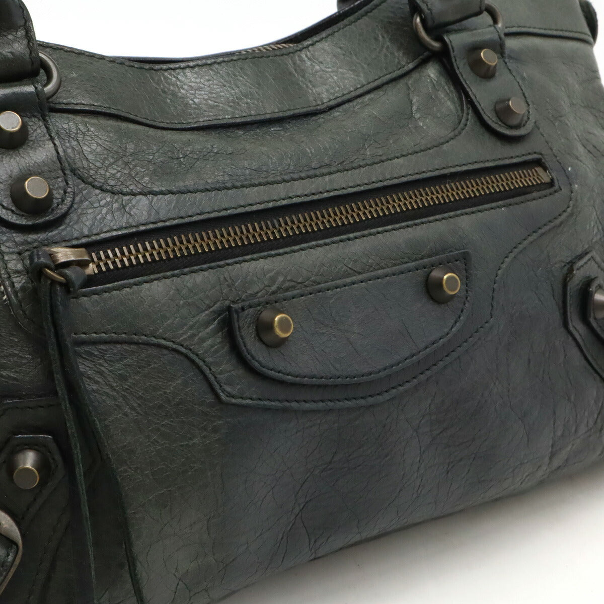 Balenciaga Leather The First Handbag Dark Green