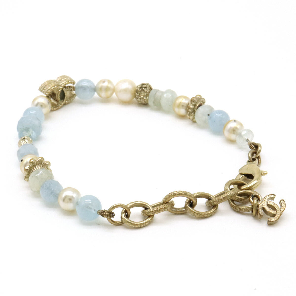 Chanel Coco Mark Bracelet Faux Pearl Stone Gold