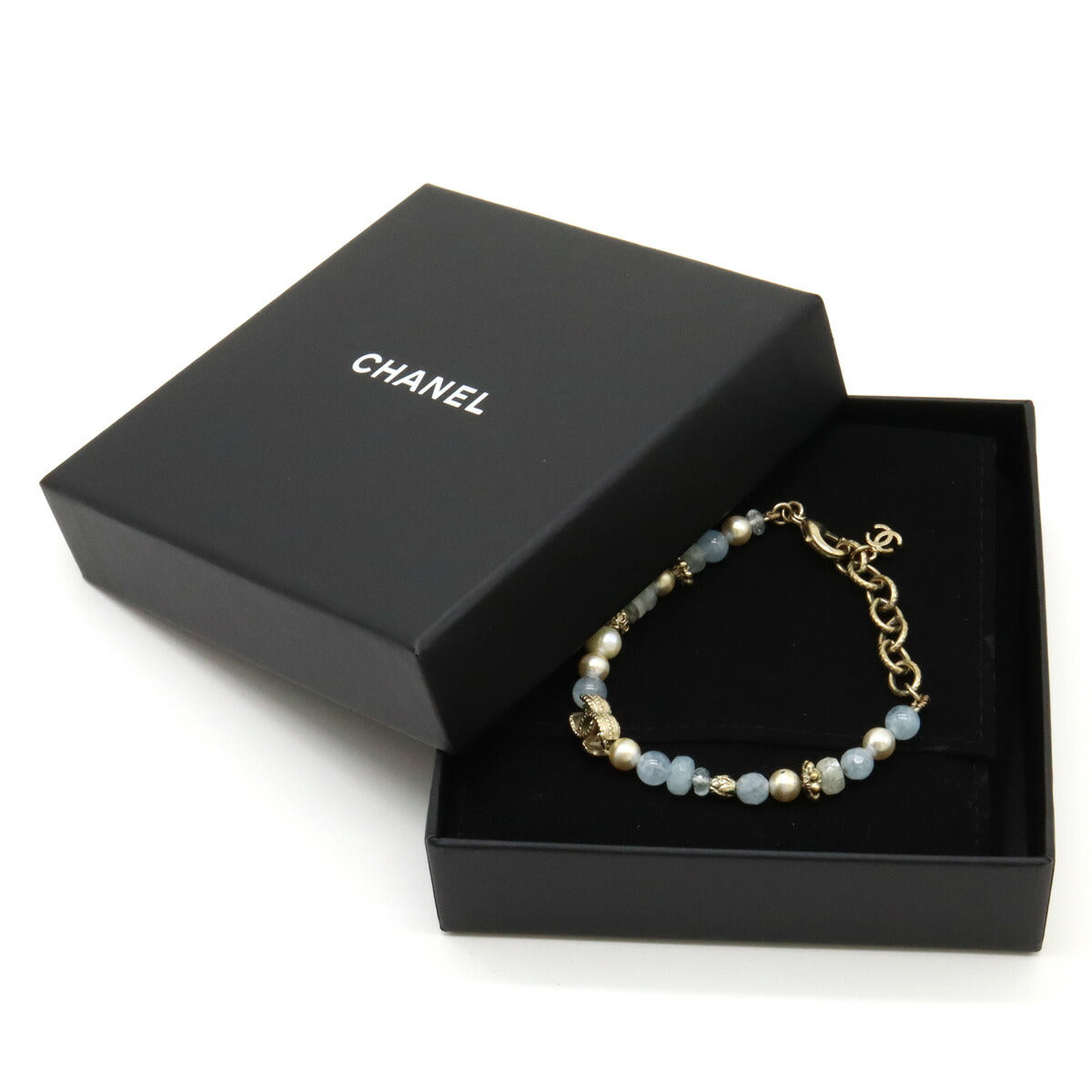 Chanel Coco Mark Bracelet Faux Pearl Stone Gold