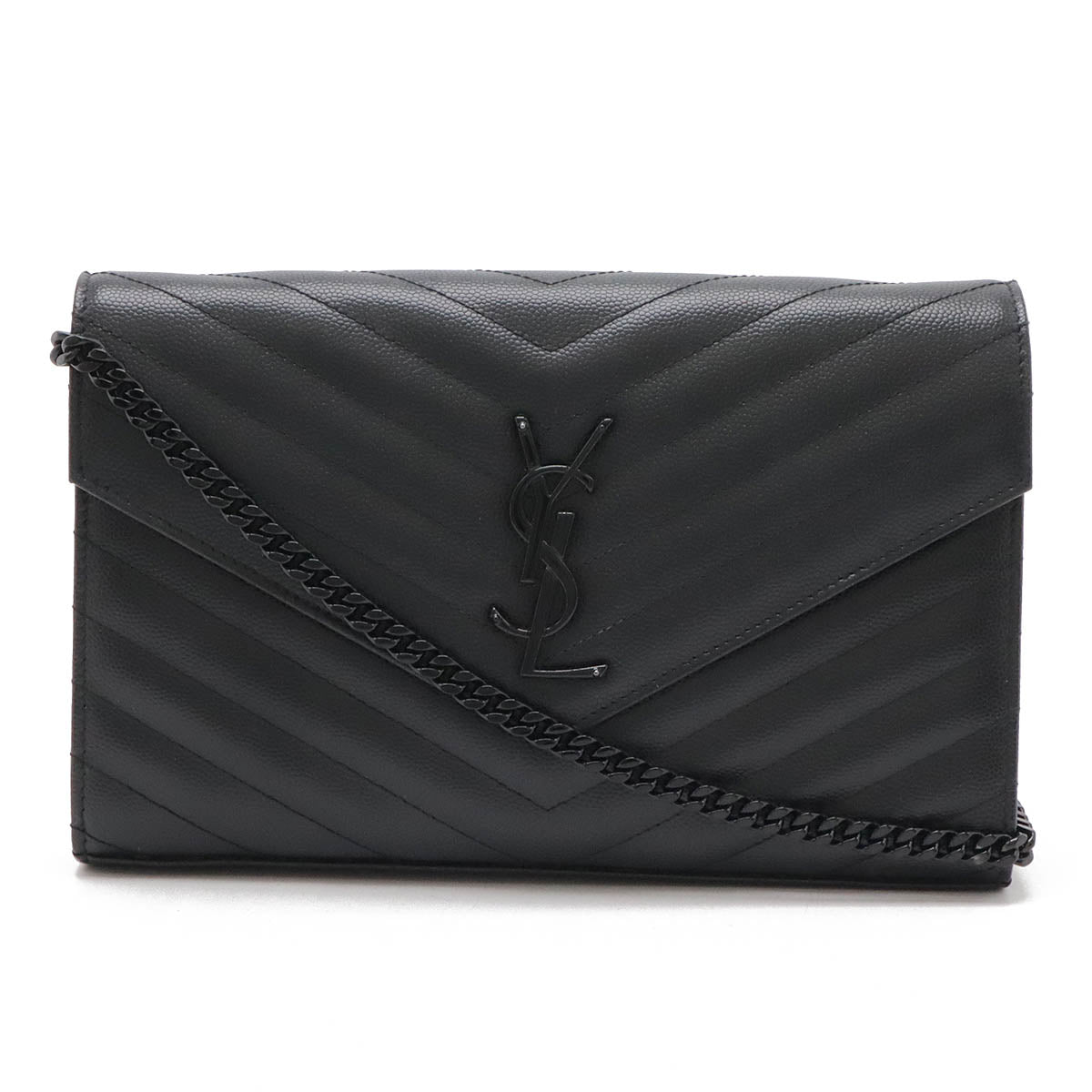 YSL Cassandra Leather Chain Wallet Black