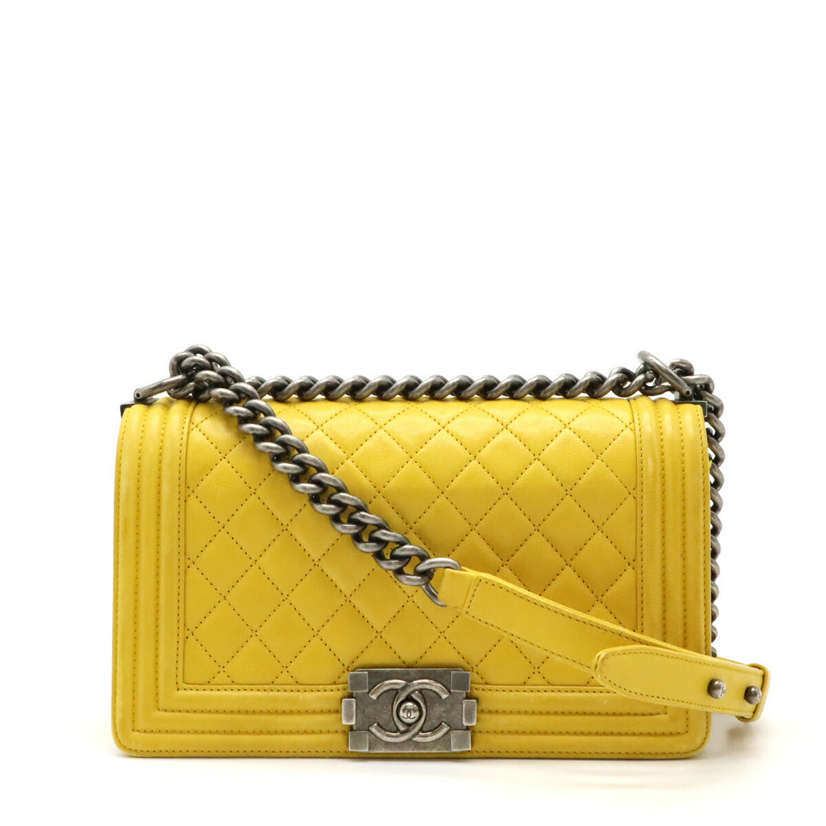 Chanel Boy Matelasse Leather Shoulder Bag Yellow