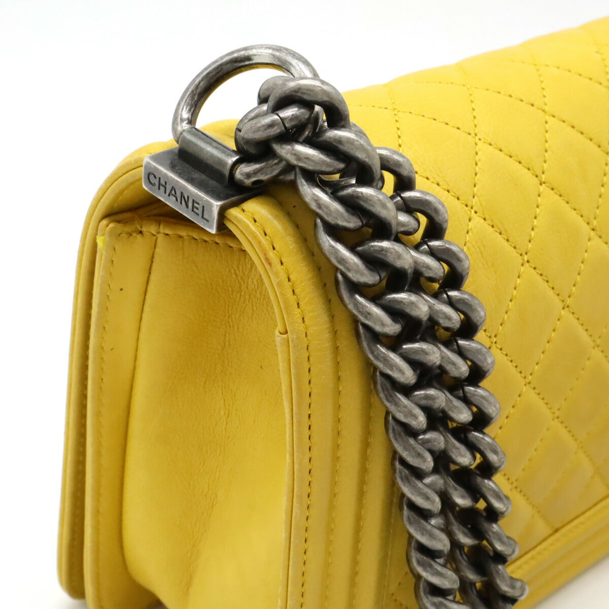 Chanel Boy Matelasse Leather Shoulder Bag Yellow