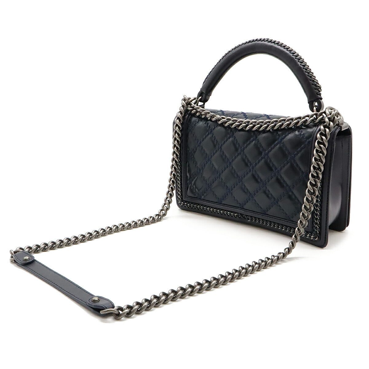 Chanel Boy Top Handle Flap Bag Navy