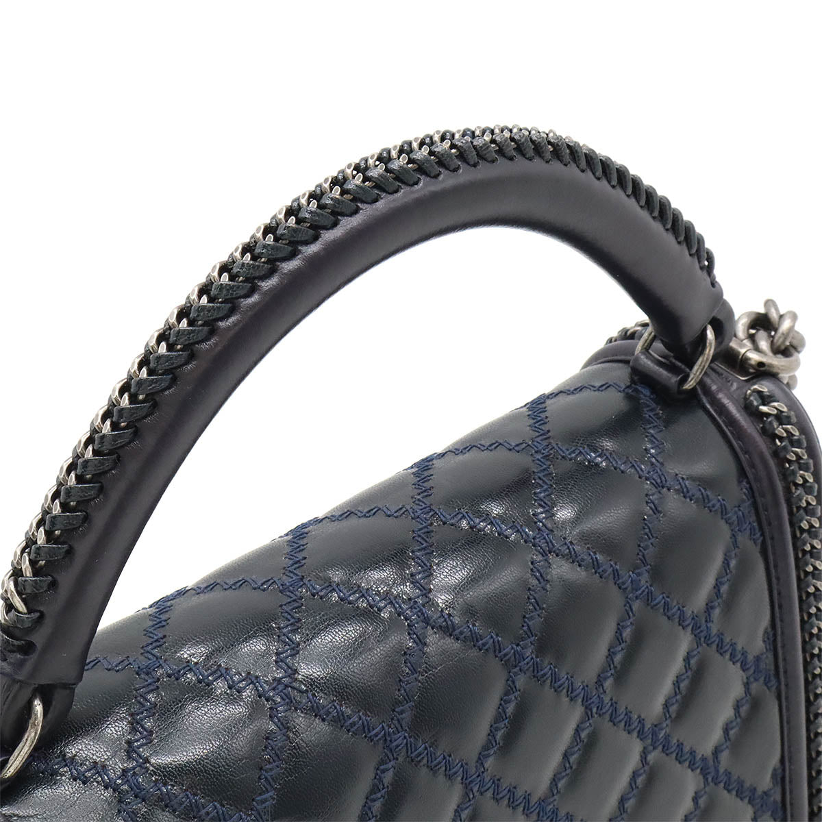 Chanel Boy Top Handle Flap Bag Navy