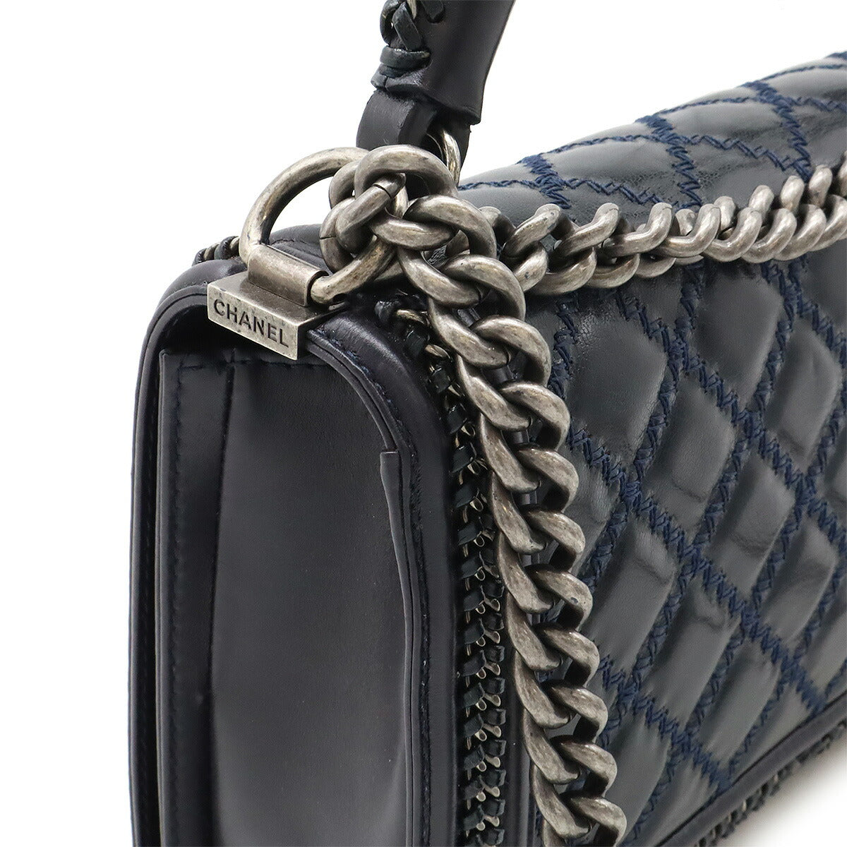 Chanel Boy Top Handle Flap Bag Navy