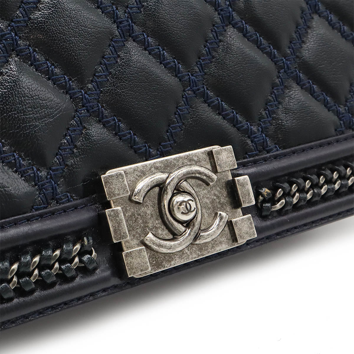 Chanel Boy Top Handle Flap Bag Navy