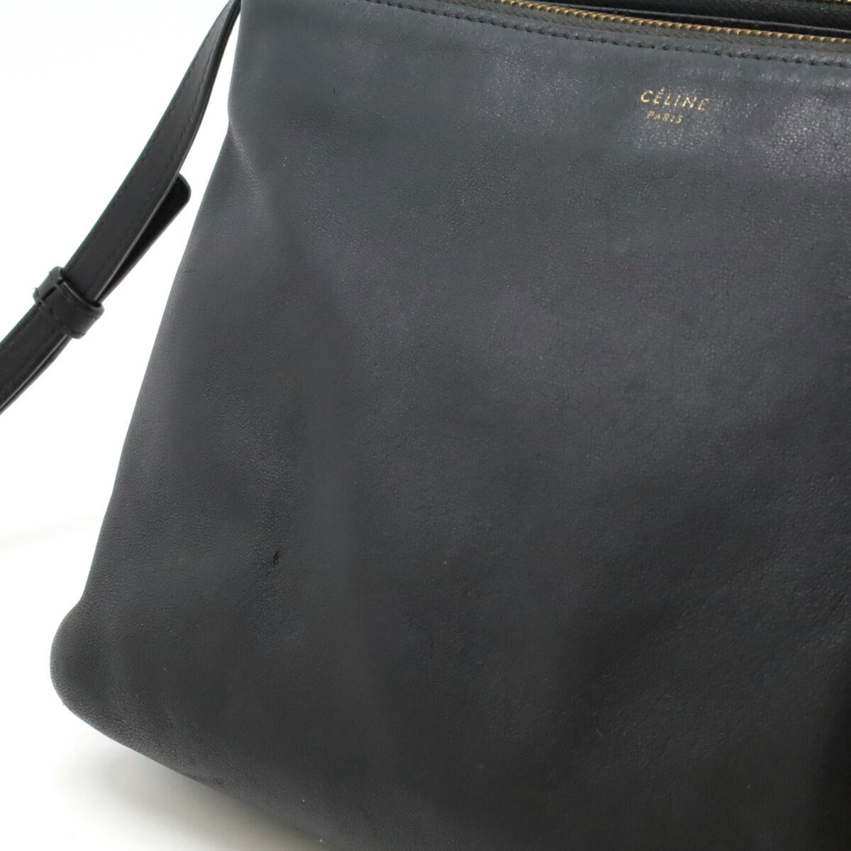 Celine Trio Large Shoulder Bag Black Leather