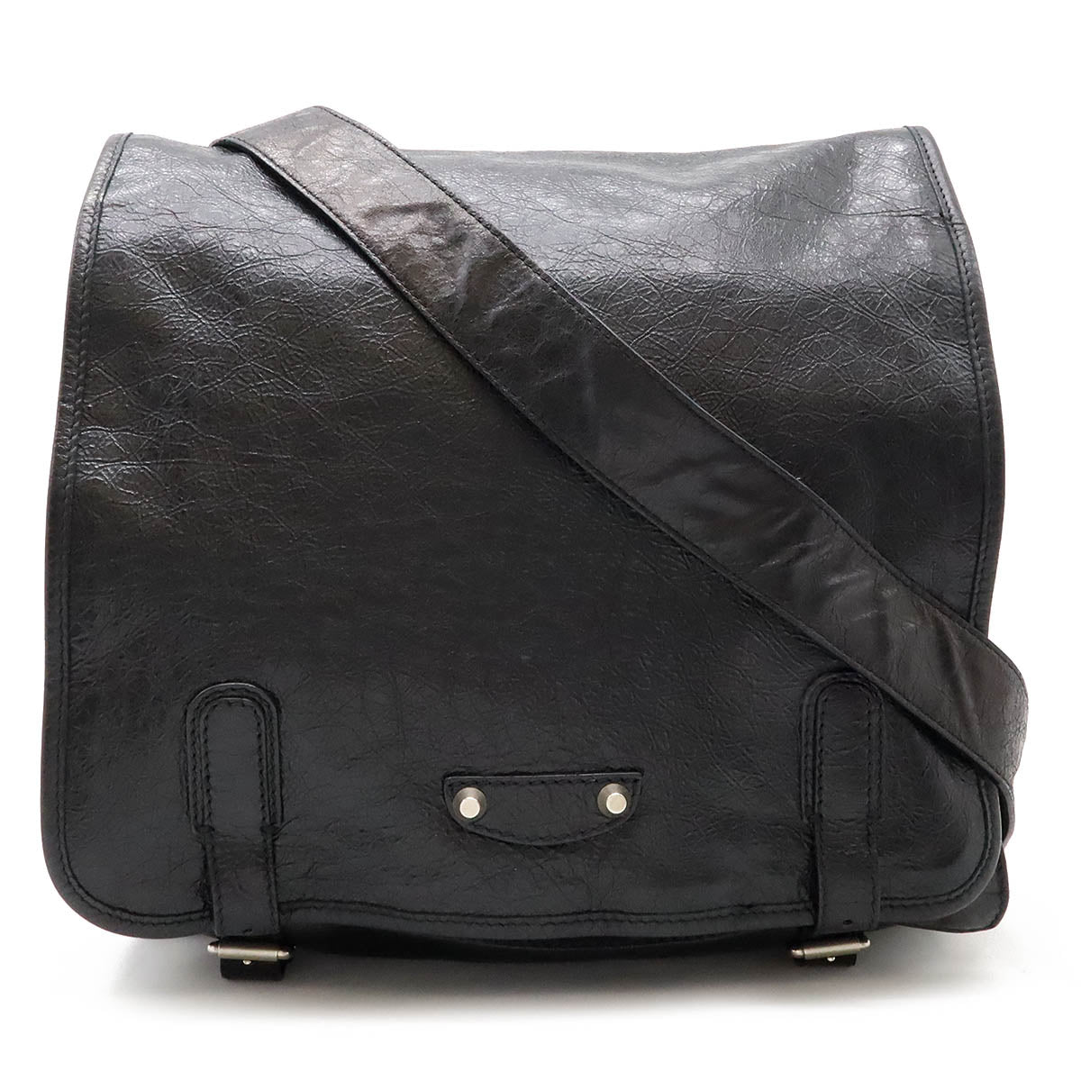 Balenciaga Leather Shoulder Messenger Bag Black