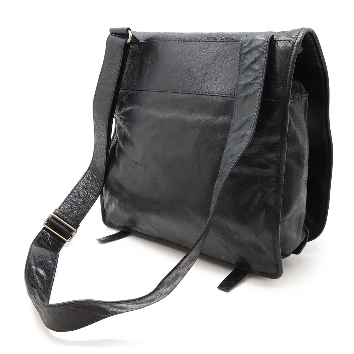 Balenciaga Leather Shoulder Messenger Bag Black