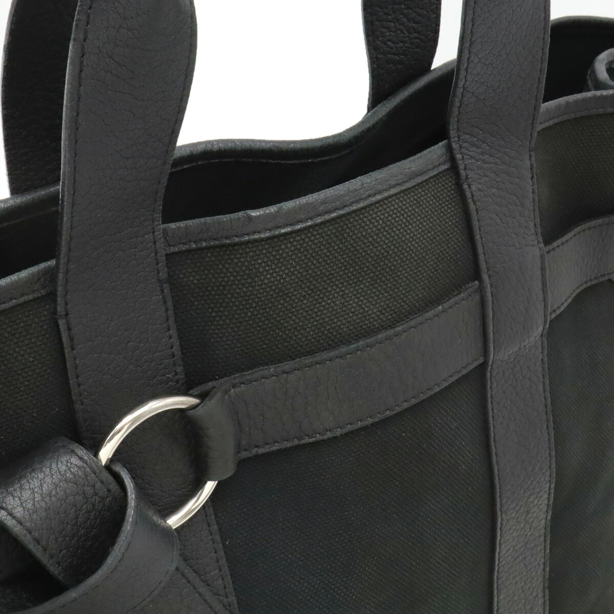 Hermes Canvas Leather Tote Bag Black